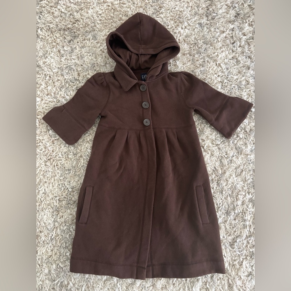 GAP Girls Short Sleeve Hooded Overcoat Size 10 Years Brown Cotton